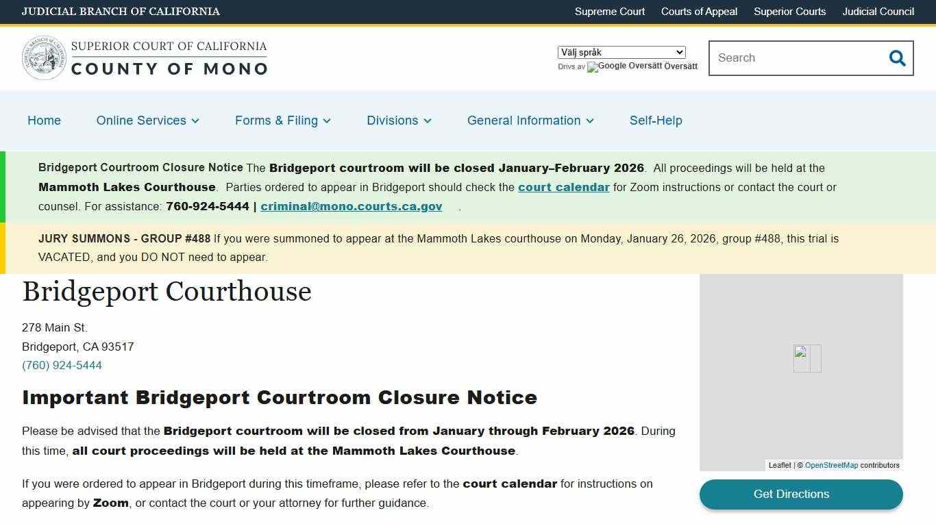 Bridgeport Courthouse Superior Court of California County of Mono`