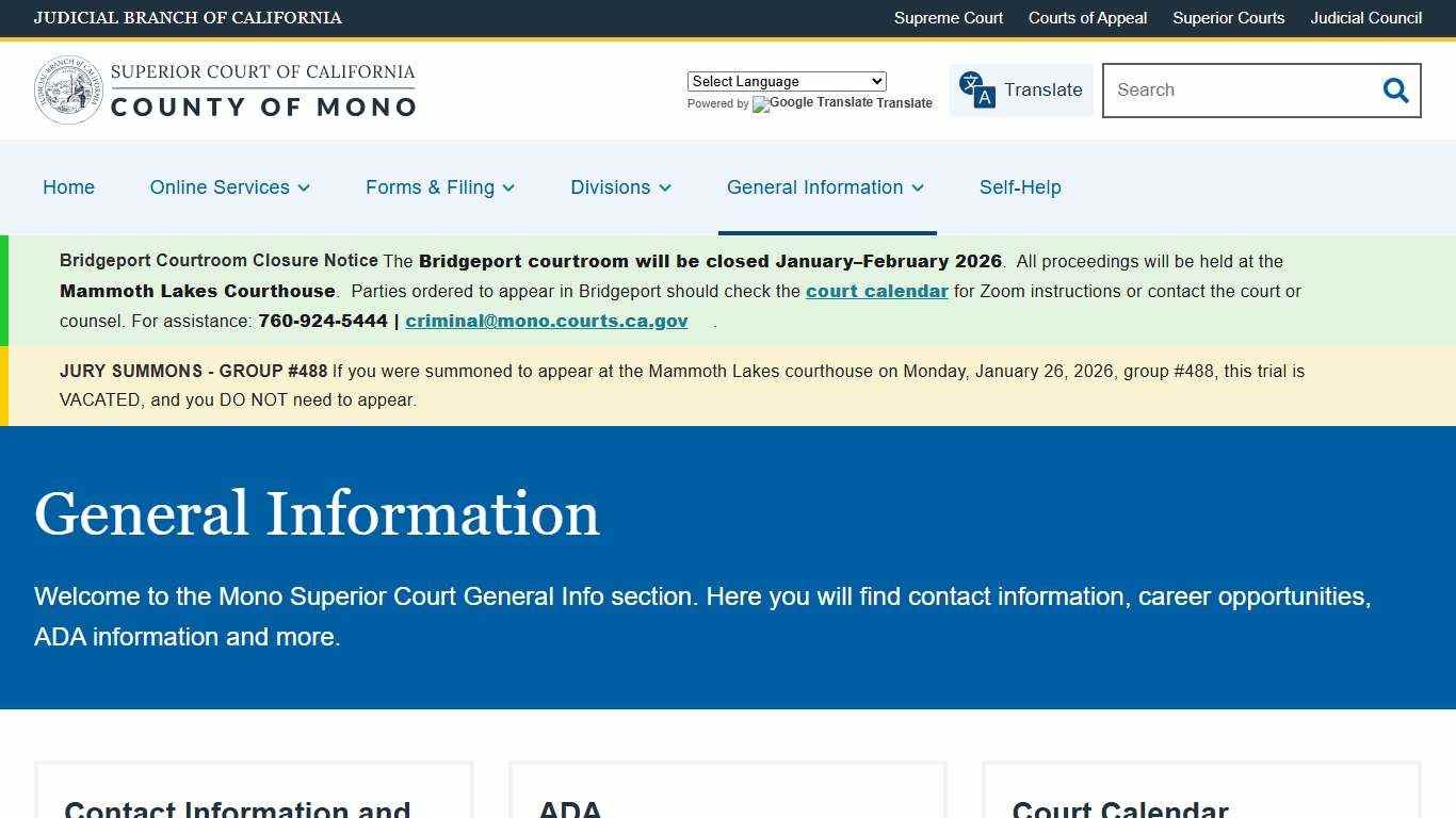 General Information Superior Court of California County of Mono`