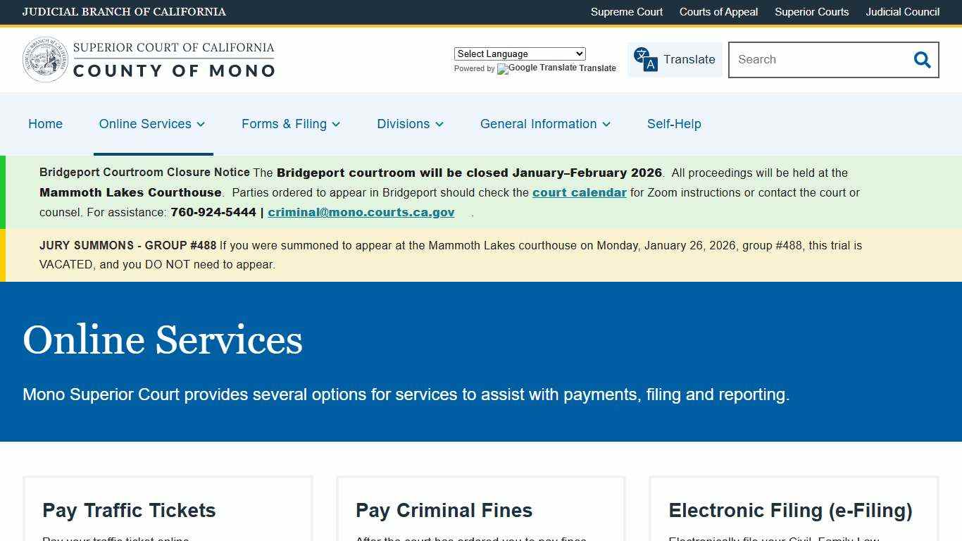 Online Services Superior Court of California County of Mono`